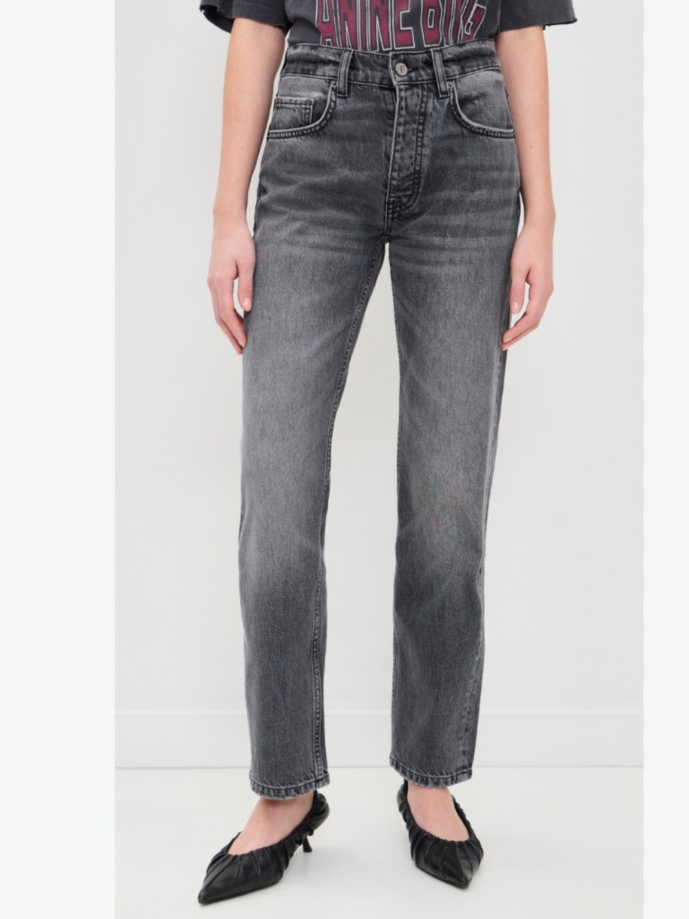 ANINE BING NWT Kate high rise slim straight washed grey jeans sz 30